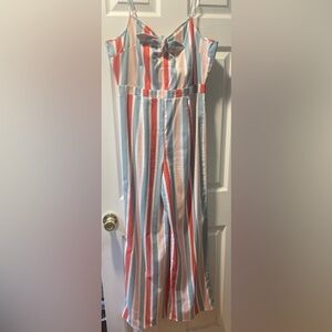 Romeo and Juliet Couture Red Pink Blue Striped Jumpsuit EUC SIZE L